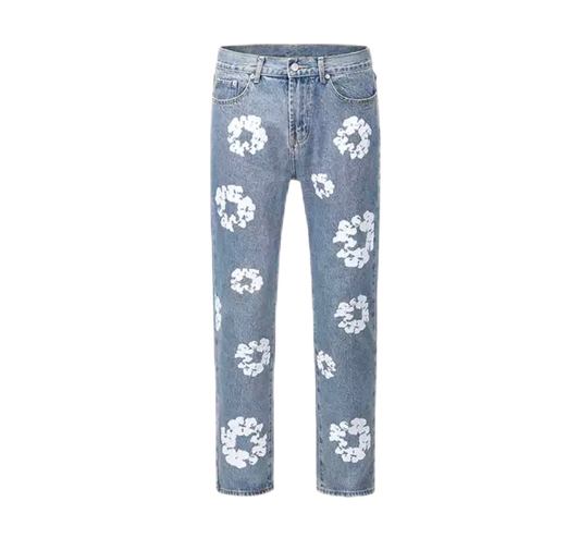 Flower Full Print Denim Jeans
